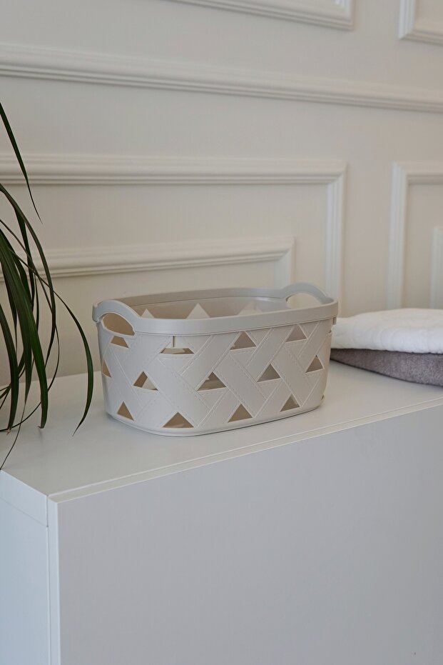 مجموعة سلة تخزين وتنظيم جلدية منقوشة (4 قطع)، رمادي - 8