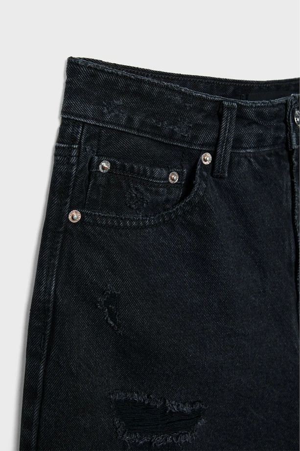Yırtık denim şort - 3