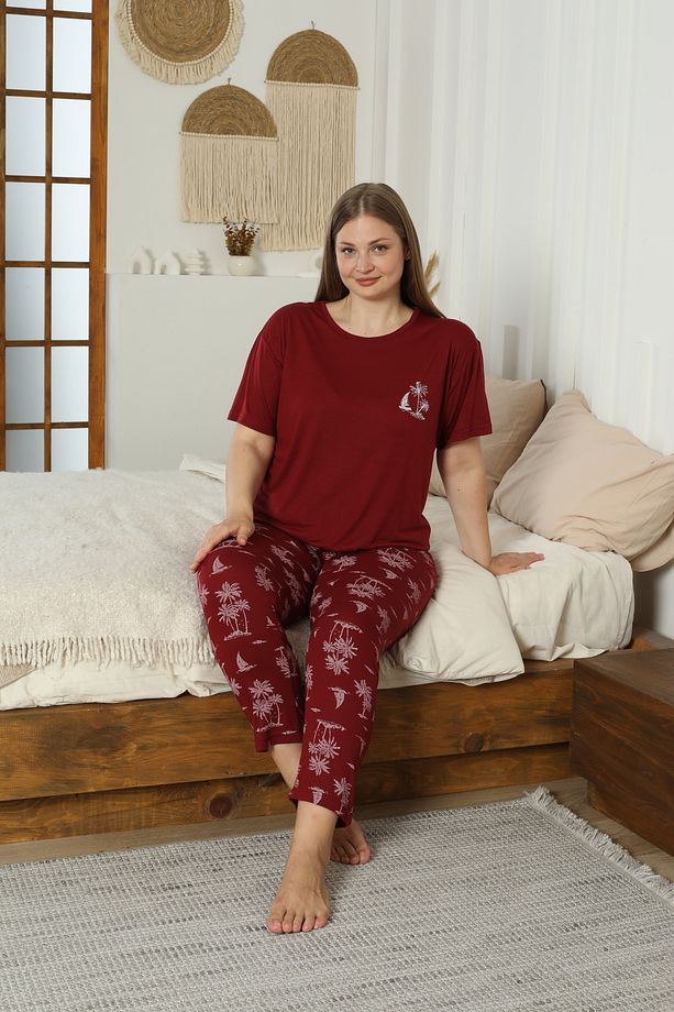 Battal viskon kısa kol pijama takımı - 2