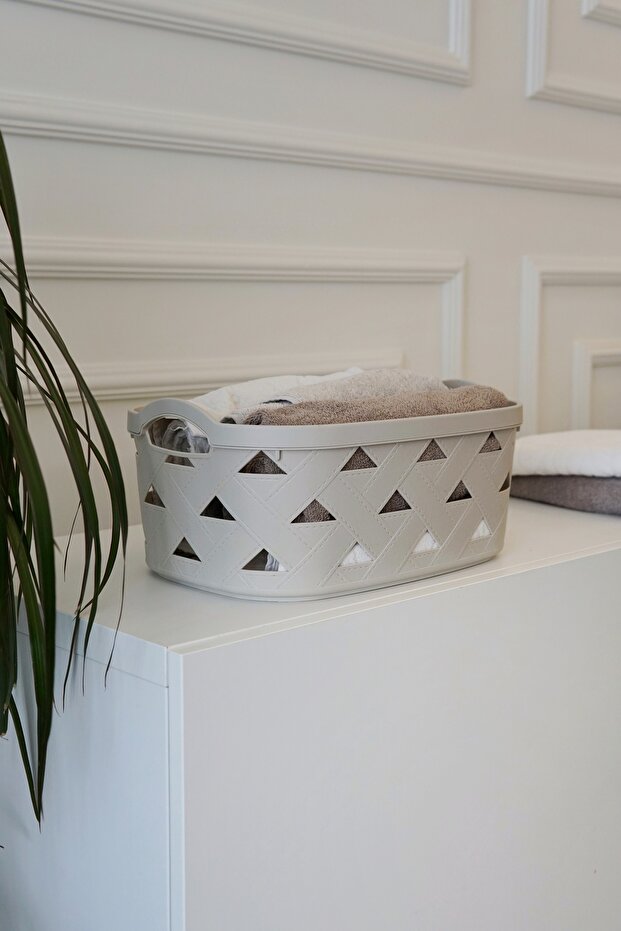 مجموعة سلة تخزين وتنظيم جلدية منقوشة (4 قطع)، رمادي - 5