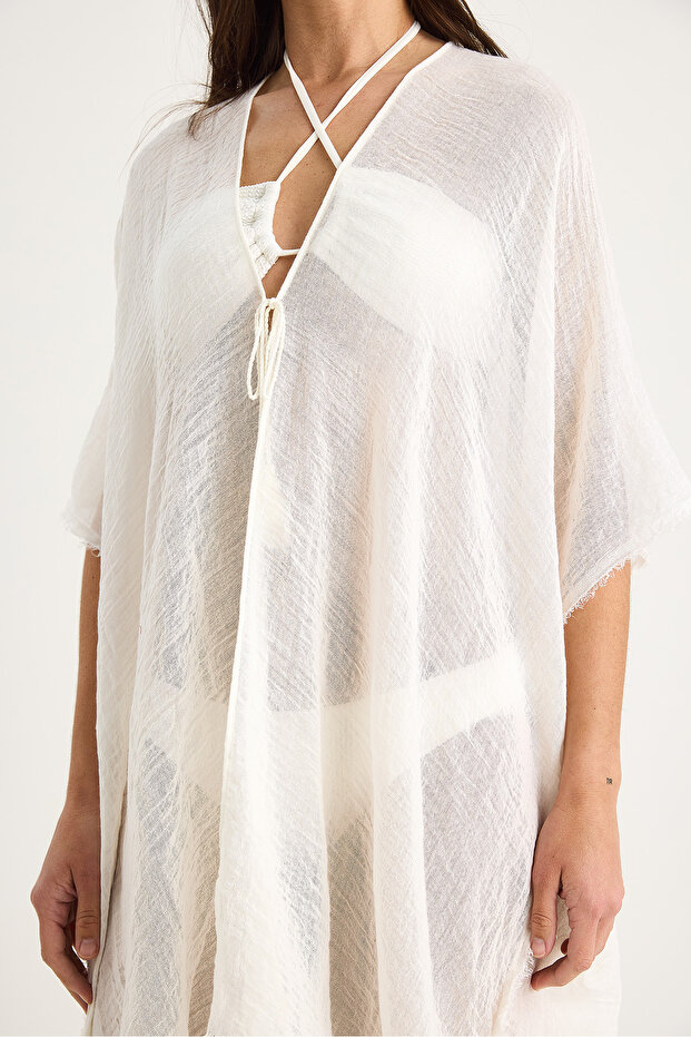 Kadın Basic Püsküllü Tül Pareo - 7