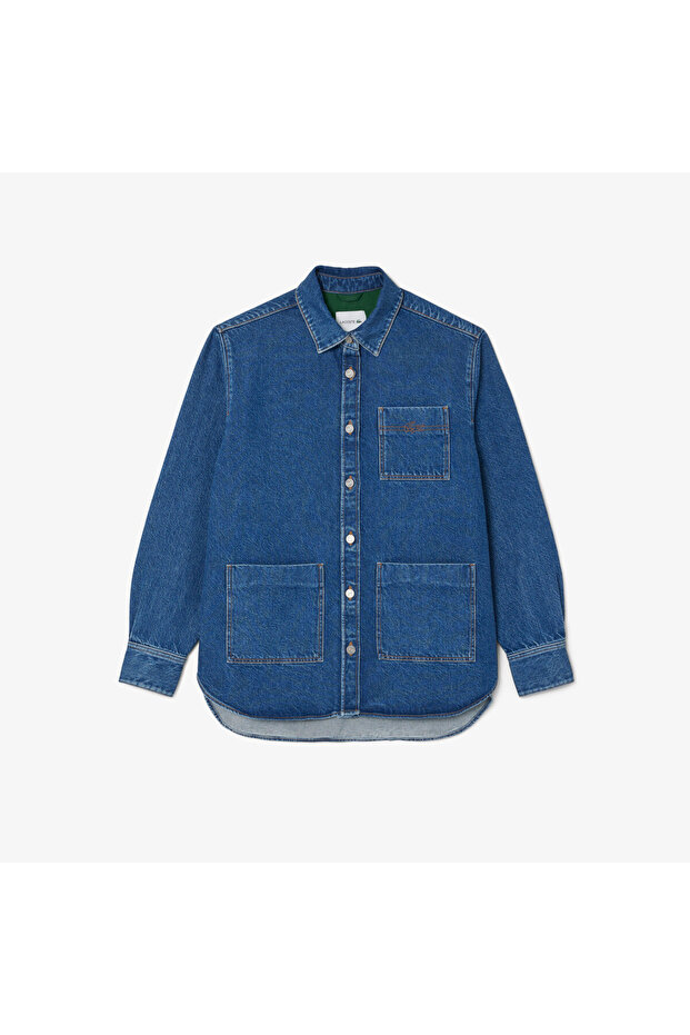 Kadın Relaxed Fit Denim Lacivert Ceket - 4