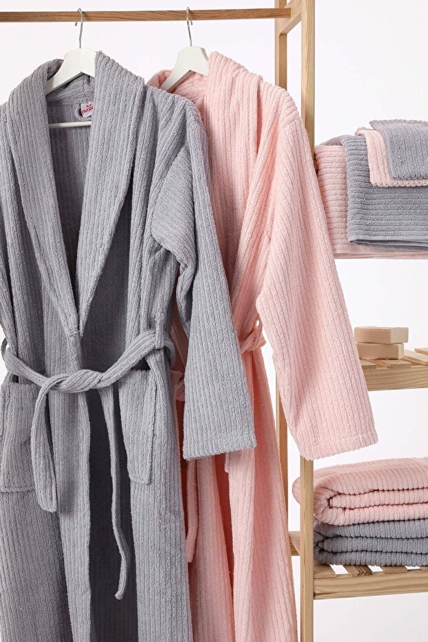 Cotton Family Bathrobe Set - Powder - Gray