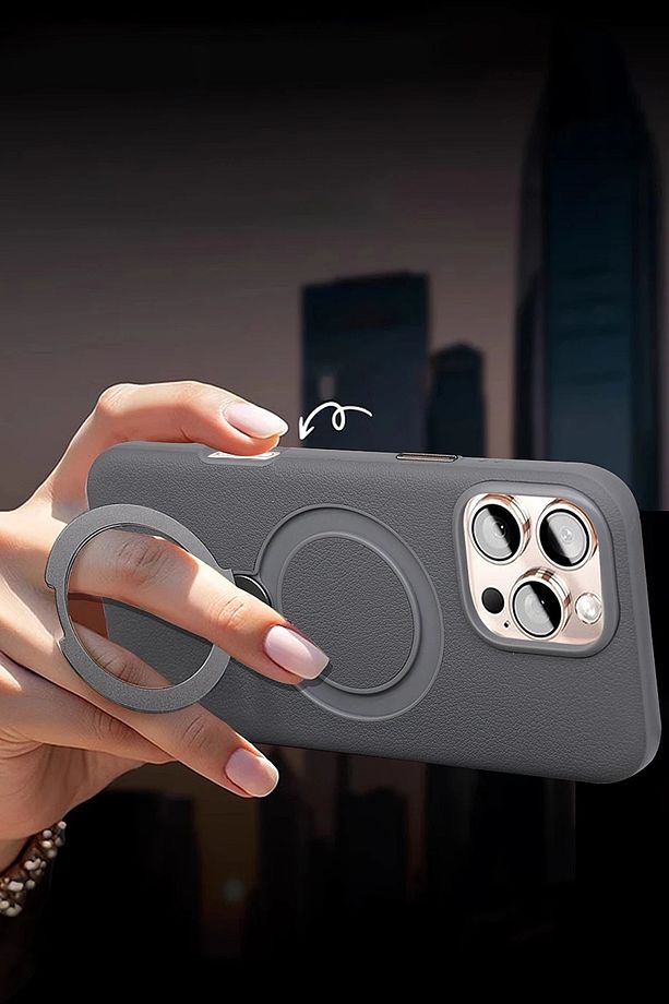 iPhone 16 Pro Max Kılıf Magsafe Deri Kapak Halkalı Standlı Vapor Clasic - 4
