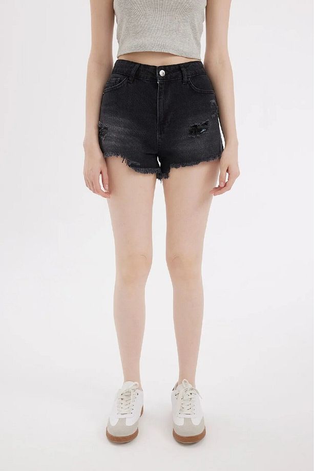 Yırtık denim şort - 1
