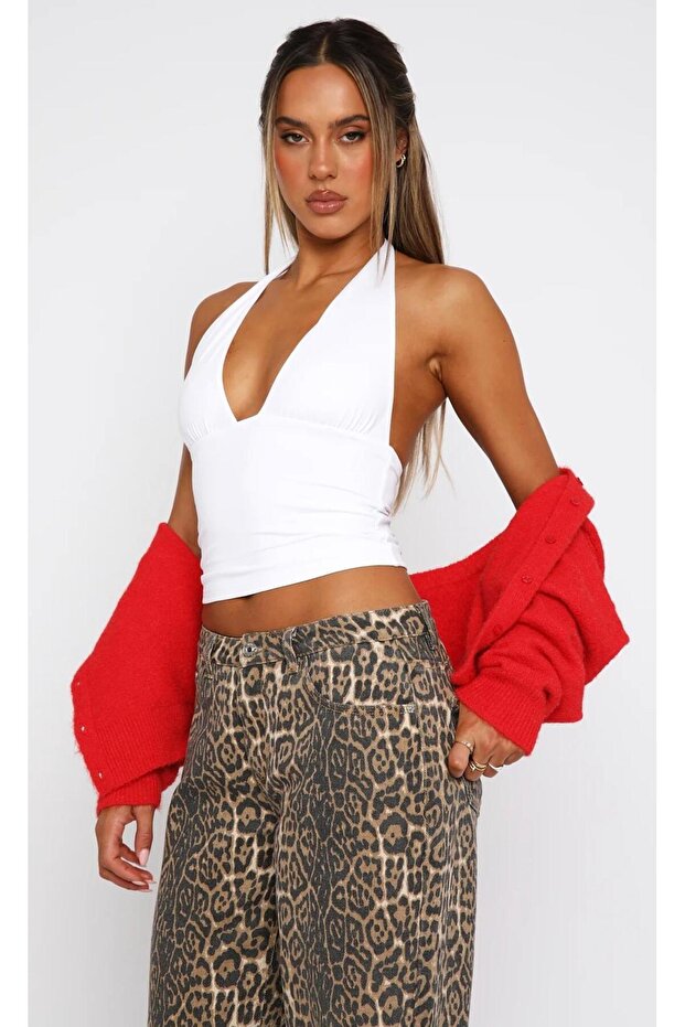 Halter Neck V-Neck Blouse - 3