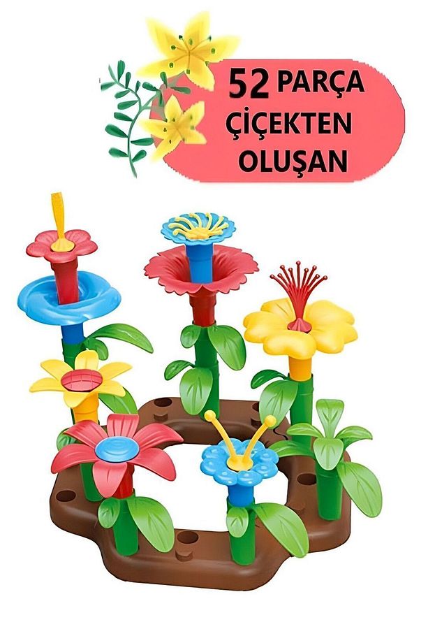 52 Parça Bahçe Çiçek Yapım Seti Yapı Blokları Yapboz Bul Tak Puzzle Eğitici Oyuncak Çiçek Bahçesi - 4