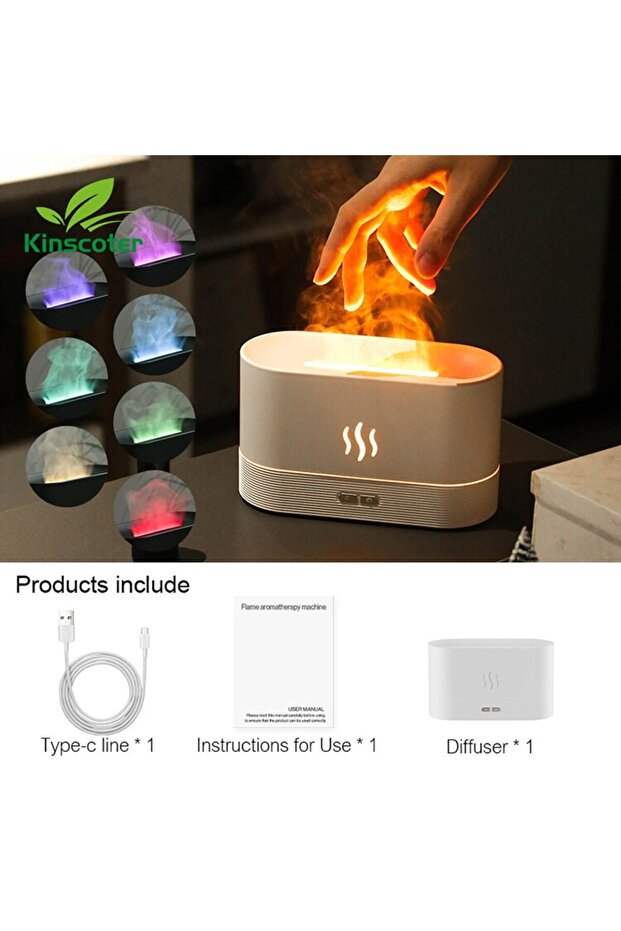 Macvi® Aromatherapy Diffuser and Humidifier with Flame Effect, Ultrasonic, 180 ml, White - 2