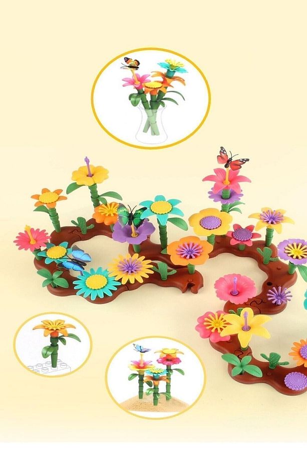 52 Parça Bahçe Çiçek Yapım Seti Yapı Blokları Yapboz Bul Tak Puzzle Eğitici Oyuncak Çiçek Bahçesi - 5