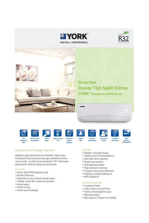MONTEROSA (R32) SERİSİ İNVERTÖR DUVAR TİPİ SPLİT KLİMA 24.000 Btu/h - 2