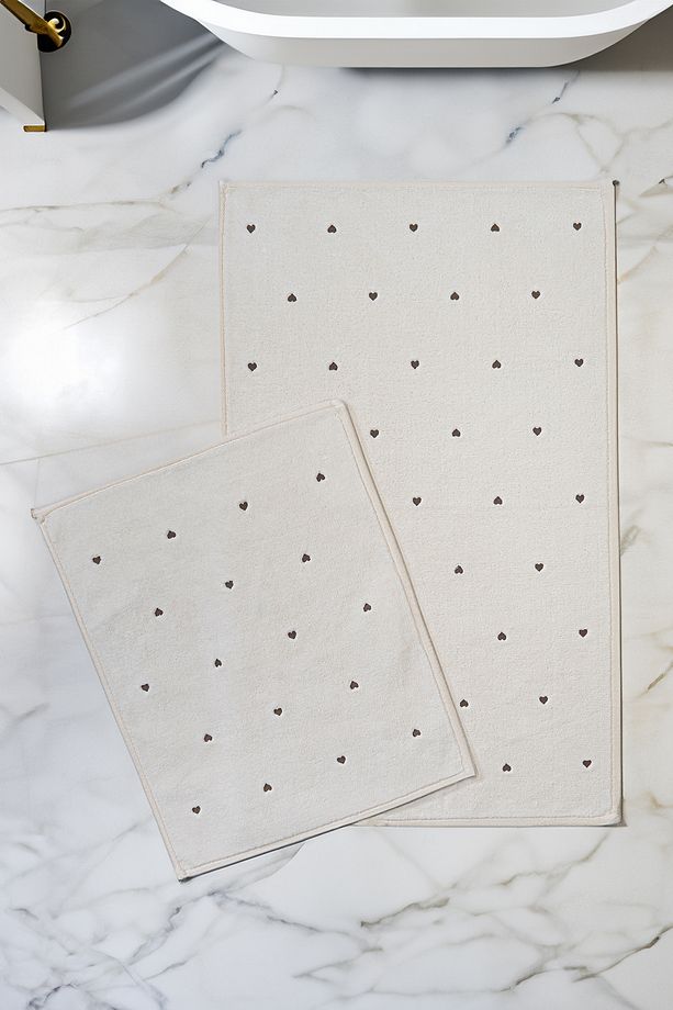 Amore Kalp Nakışlı 2'li Paspas Set (60 x 100 cm) - 1