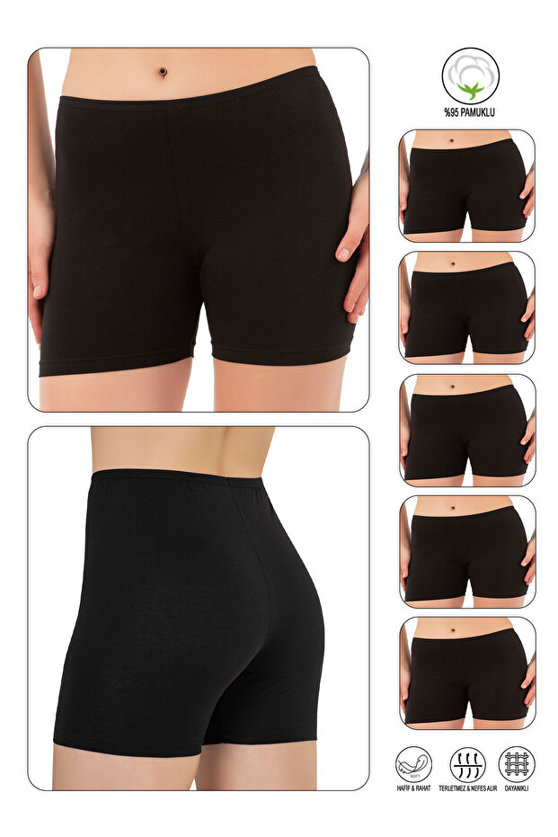 Özkan 26591 5 Pack Women's Cotton Lycra Single Jersey Flexible Comfortable Medium Length over Knee Short Tights Shorts Boxe