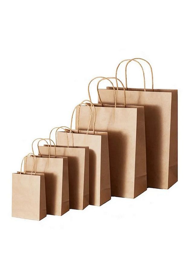 Büküm Saplı Kraft Kağıt Çanta 32x40x12 Cm - 25 Adet Mağaza Alışveriş Kağıt Poşet Torba Ambalaj - 1