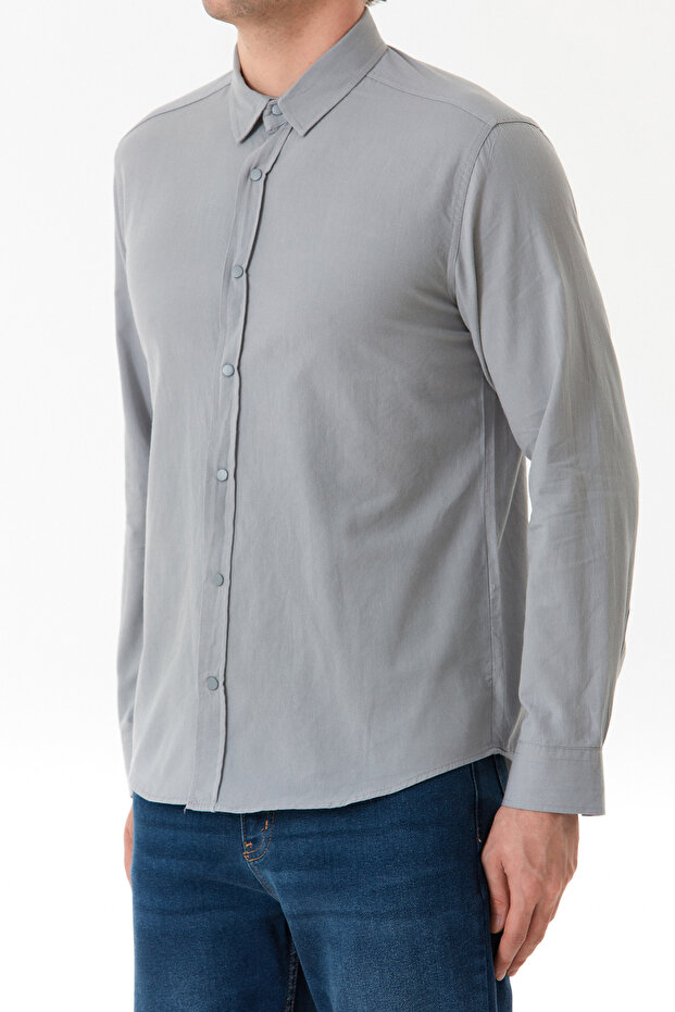 Basic Çıtçıtlı Gabardin Gömlek - 5