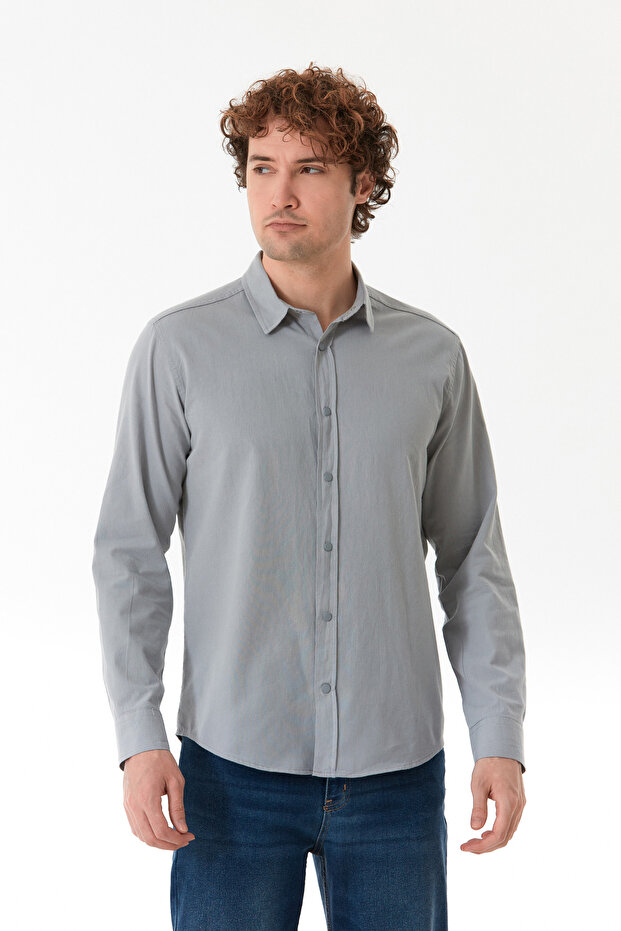 Basic Çıtçıtlı Gabardin Gömlek - 1