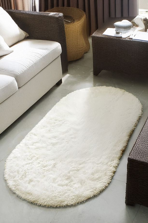 Krem Oval Kaymaz Tabanlı Halı Modern,Sade,Makinede Yıkanabilir, Robot Süpürgeye Uygun - 8