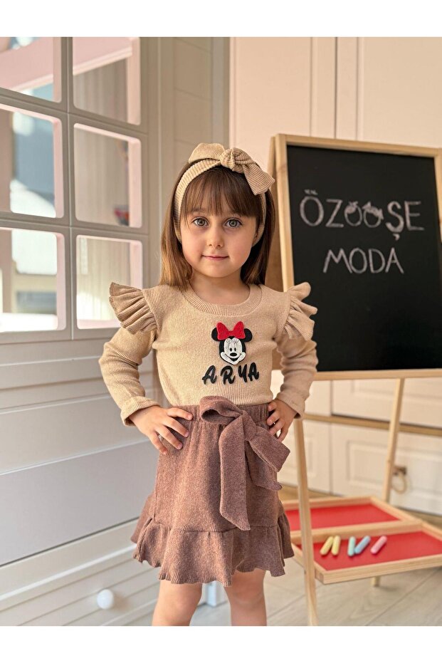 Coffee ribbed skirt set - 1