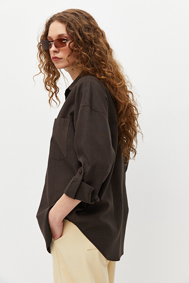 Oversize Keten Gömlek - 2