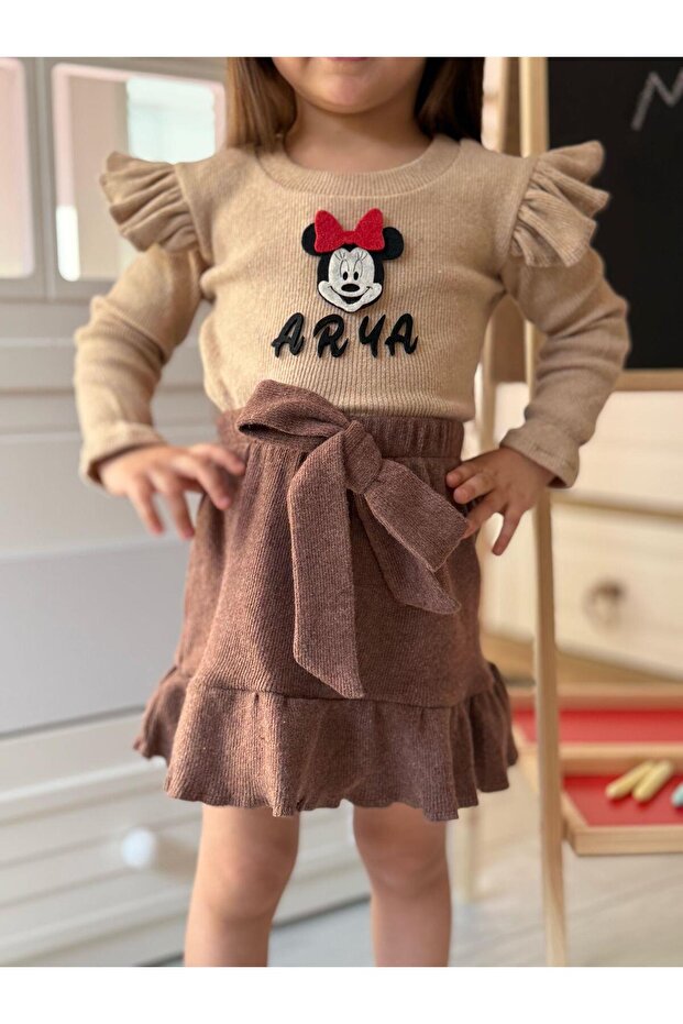Coffee ribbed skirt set - 2