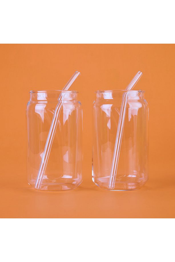 İpek 2'li Pipetli Cam Bardak - Şeffaf - 540 ml - 1