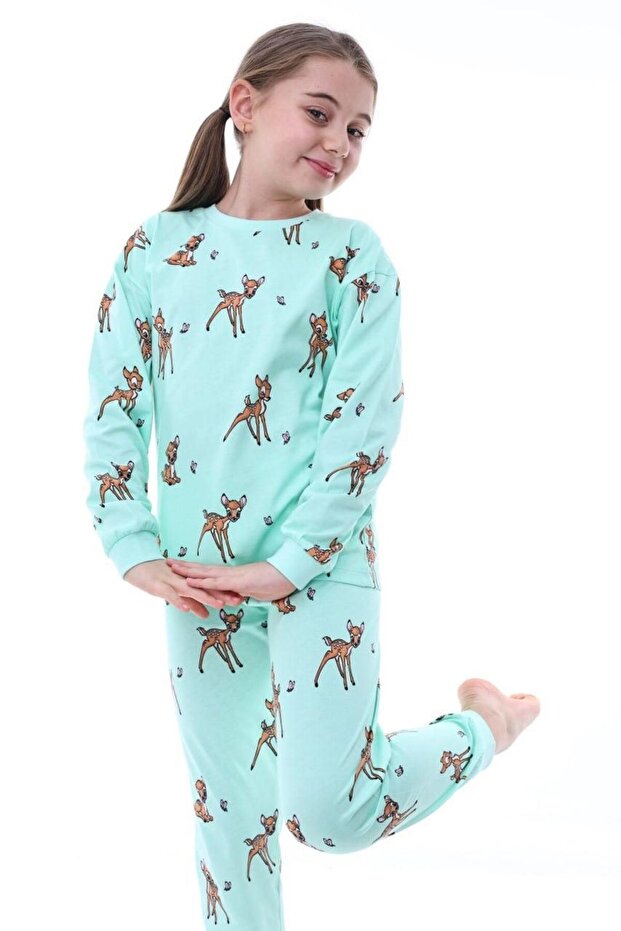 Deer Patterned Girl's Pajama Set - 3