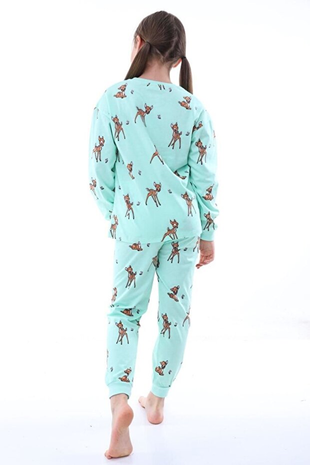 Deer Patterned Girl's Pajama Set - 4