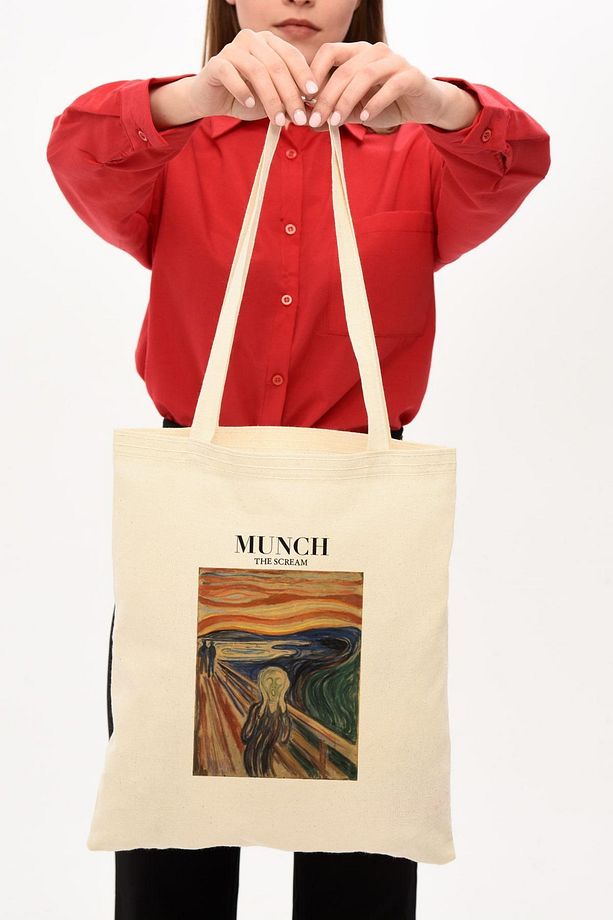 Munch Baskılı Ham Bez Çanta - 8