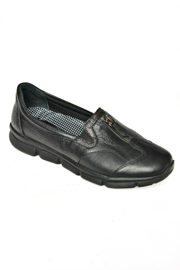 P555190403 Black Genuine Leather Comfort Orthopedic Sole Women's Shoes