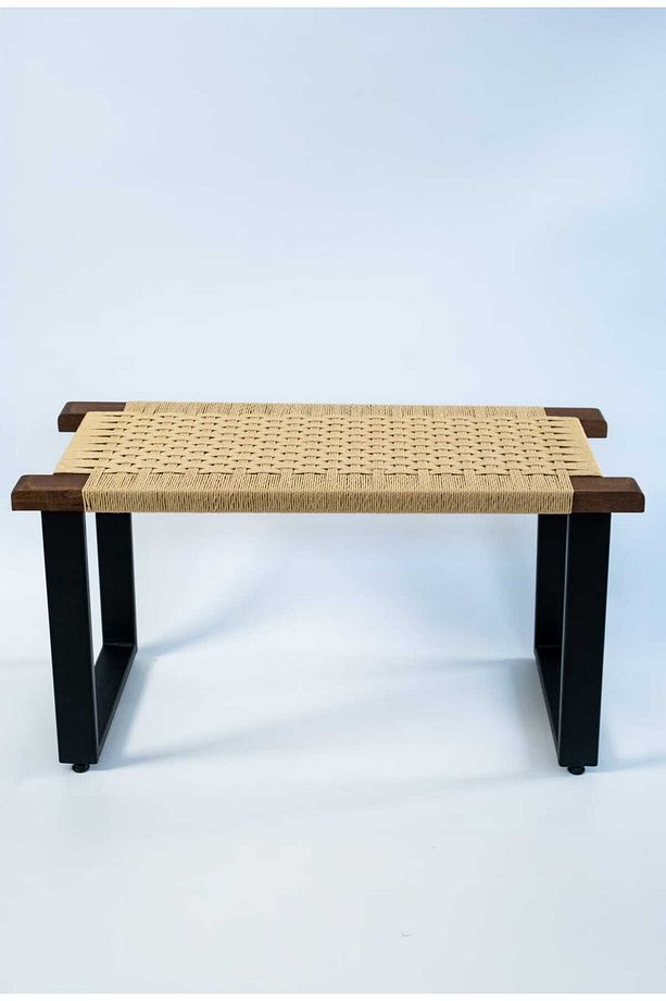 Hasır Örgülü Ahşap Bench 90x38cm Mutfak Oturma Odası Yemek Odası - 2