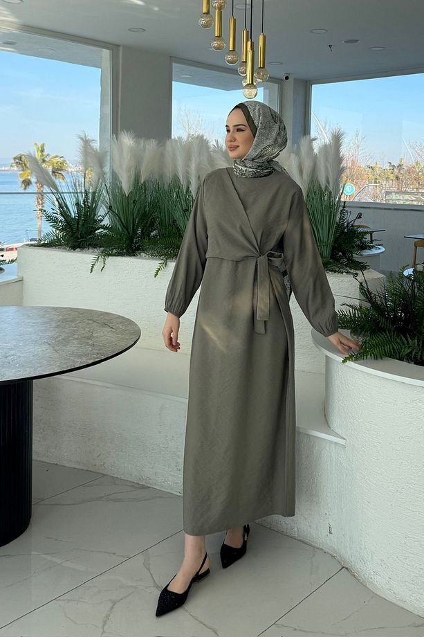 BAĞLAMALI ELBİSE 9-15503 - HAKİ YEŞİL - 3