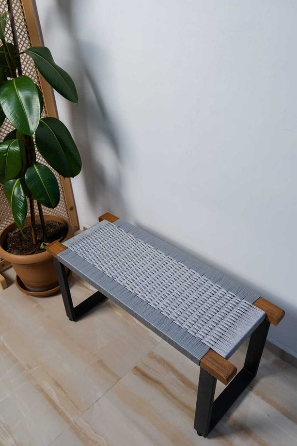 Hasır Örgülü Ahşap Bench 90x38cm Mutfak Oturma Odası Yemek Odası - 1