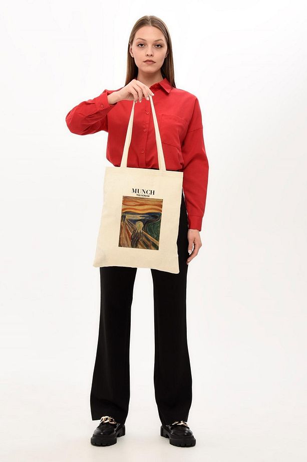 Munch Baskılı Ham Bez Çanta - 4