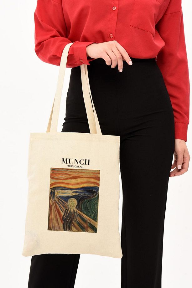 Munch Baskılı Ham Bez Çanta - 3