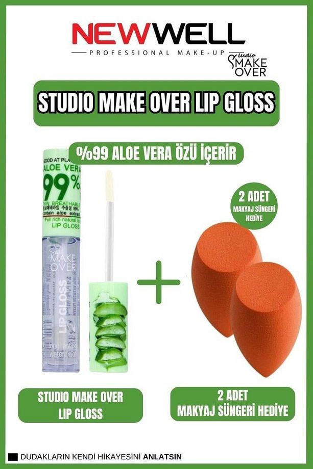 Newwell Make Over Aloe Vera Lip Gloss + 2 Adet Makyaj Süngeri Hediye - 1