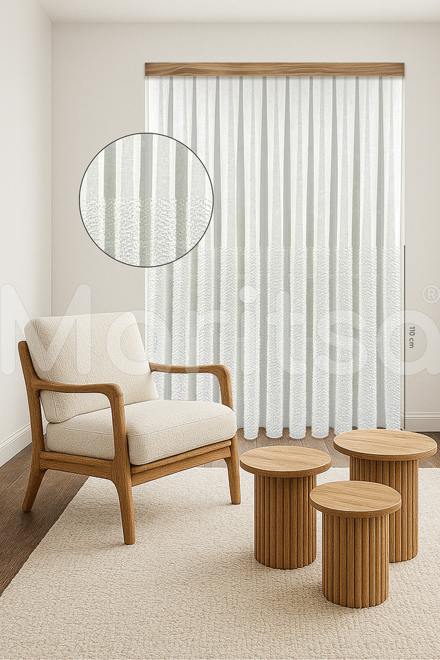 Tulle Curtain - Nordic Series Bohemian Karla Pattern Linen to Floor Cotton Processing Ecru Dense Pleat(1X3) Curtain - 1