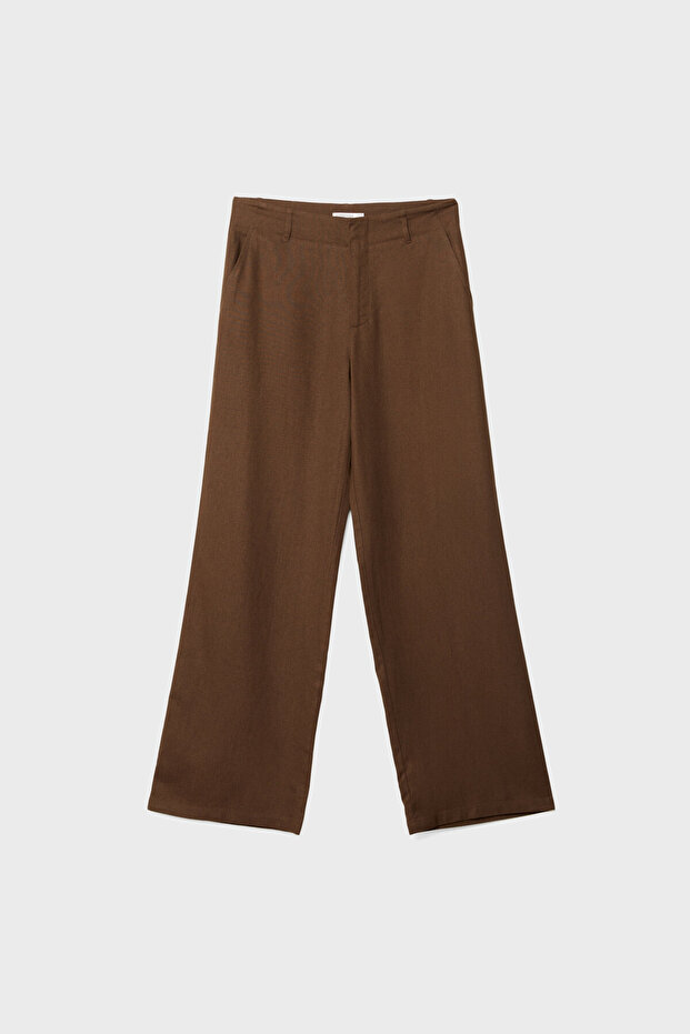 Dökümlü keten karışımlı pantolon - 5