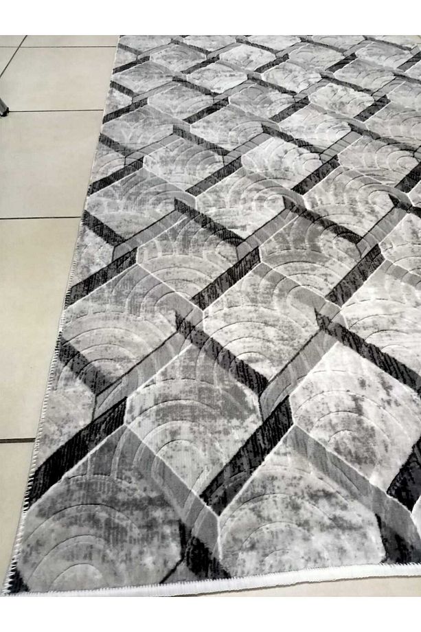 100x200 Ölçüsünde Modern Gri Desenli Makinede Yıkanan Kaymaz Taban Yolluk - 2