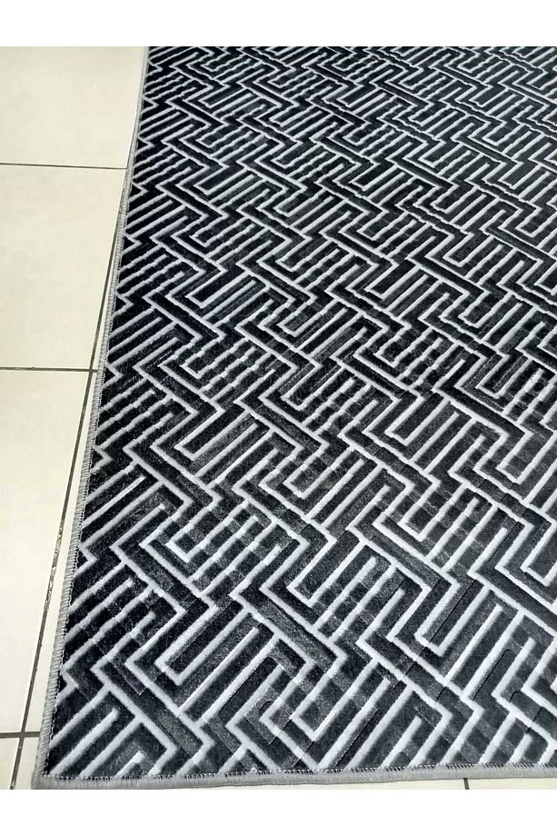 100x200 Ölçüsünde Modern Siyah Desenli Makinede Yıkanan Kaymaz Taban Yolluk - 2