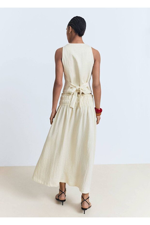 Büzgülü panelli midi etek - 4