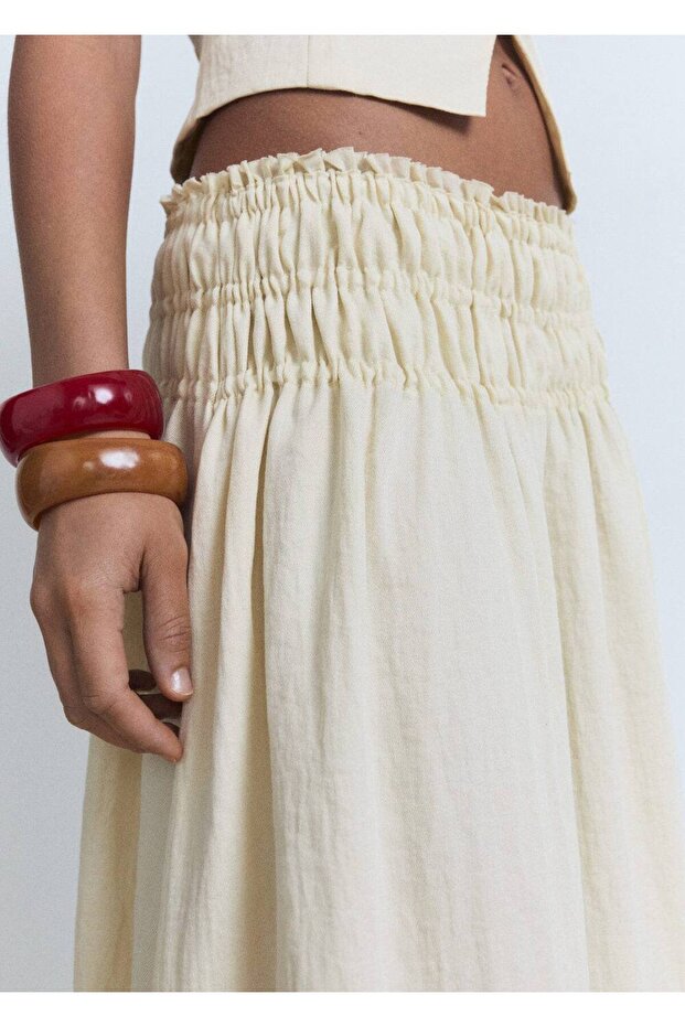 Büzgülü panelli midi etek - 8