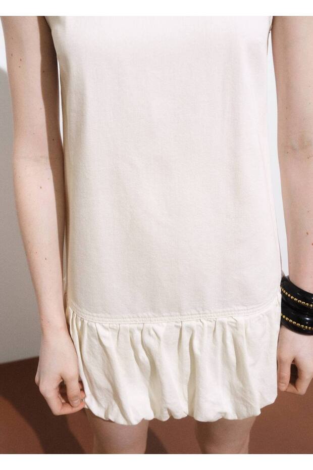 Alt kısmı kabarık denim elbise - 7