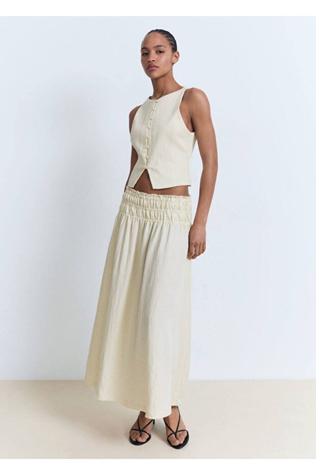 Büzgülü panelli midi etek - 2