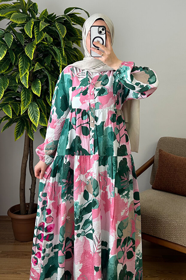 Çiçek Desenli Elbise - 1