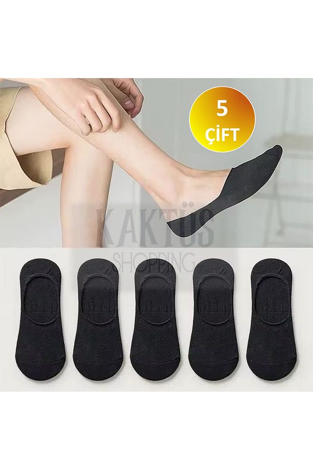 Unisex 5 Çift Siyah Pamuklu Babet Çorap - 1