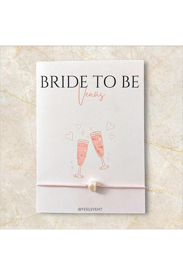 Bride To Be Hediyelik 6 Adet 9x9cm Kart Tasarımı ile Kırık İnci Bileklik - 1