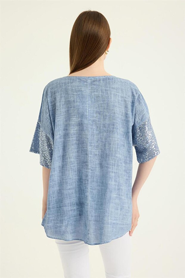 Payetli Kısa Kol Bluz - 5