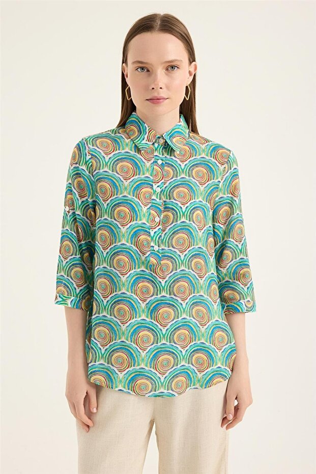 بلوزة منقوشة ملونة - 1