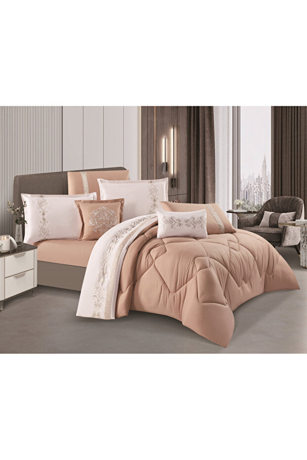 Horse Navrin 8-piece comforter set, embroidered with a modern and distinctive pattern, Carina-002 - 1