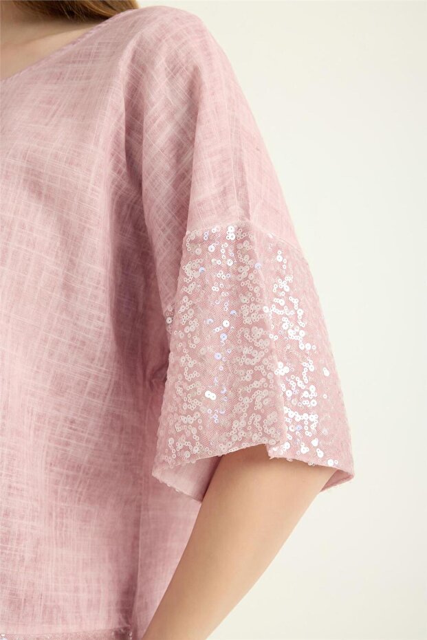 Payetli Kısa Kol Bluz - 4