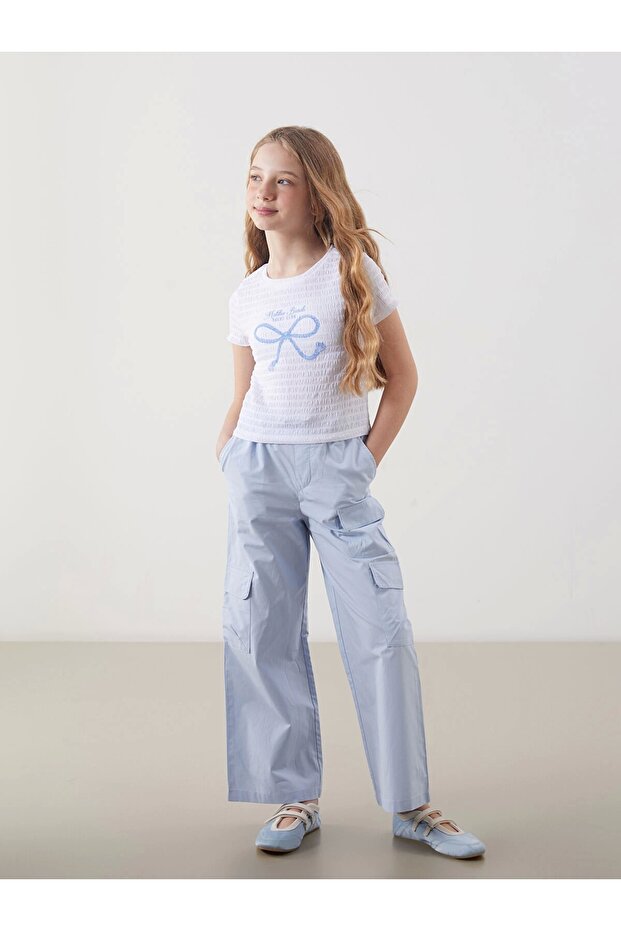 Lcw Kids Blue Elastic Waist Girls Cargo Pants